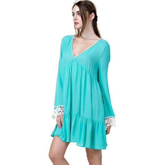 Kori America Bell Sleeve Lace Dress, Jade - Picture 2 of 2